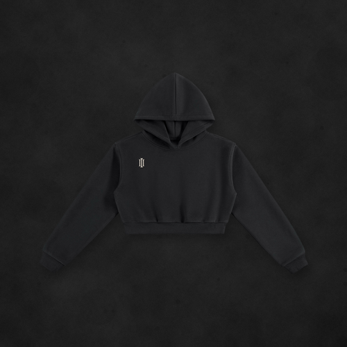 001 CROPPED CREST HOODIE (INK)