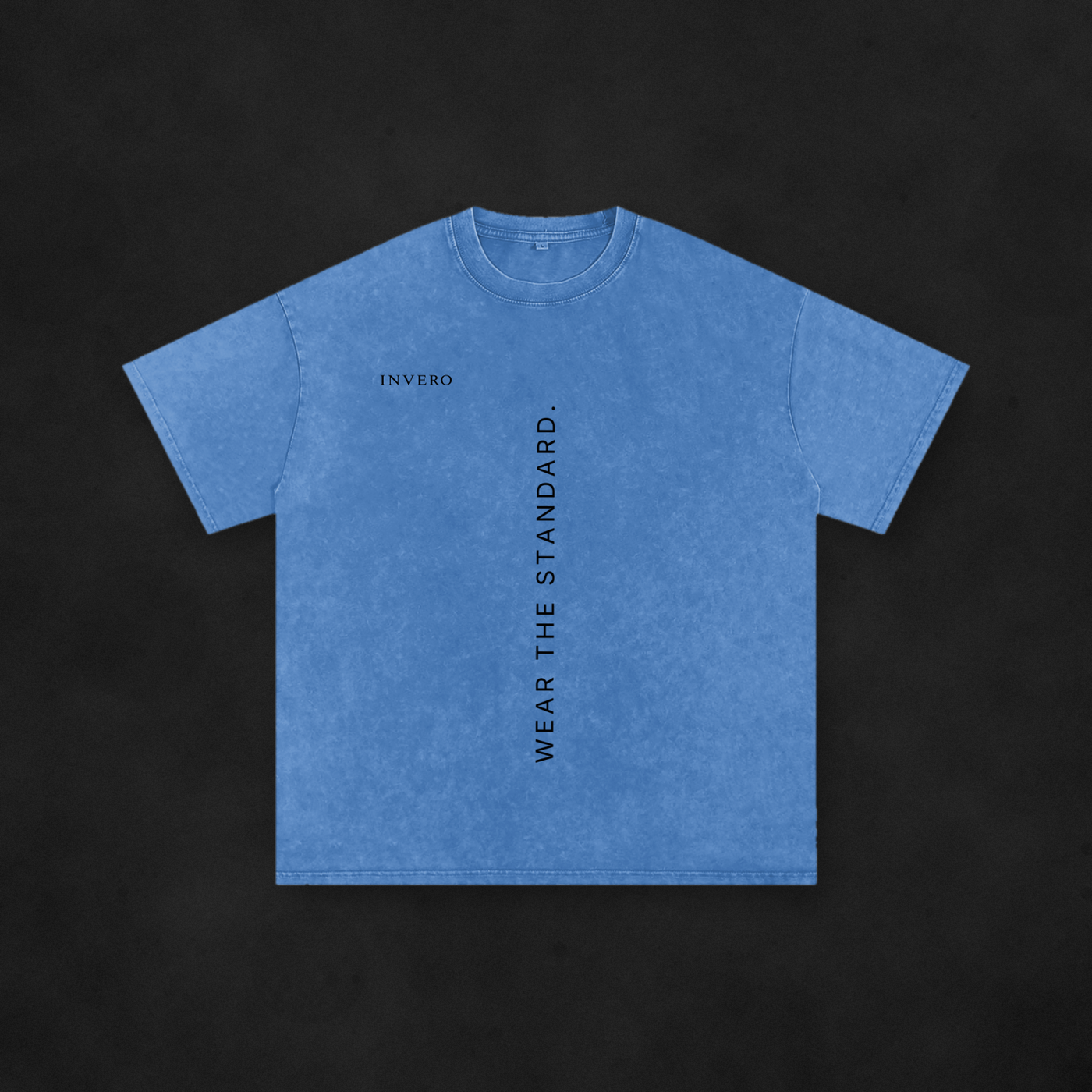 001 MOTTO TEE (INDIGO WASH) — on concrete