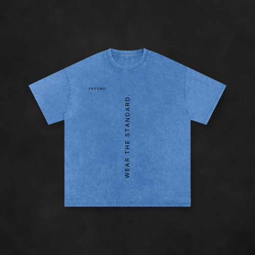 001 MOTTO TEE (INDIGO WASH) — on concrete